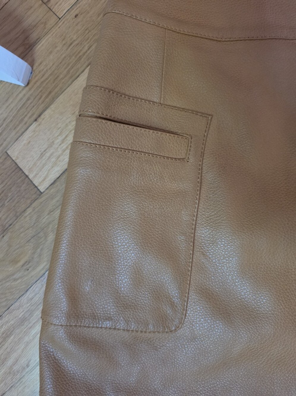 NWT Free People Camel Leather Front-Zip Mini Skirt - Picture 6 of 10
